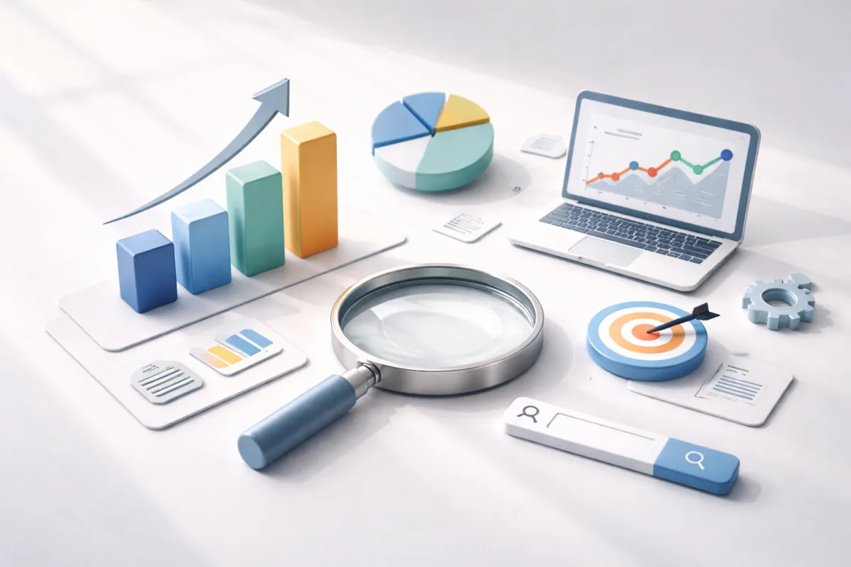 Moderne minimalistische Szene als Sinnbild für SEO, digitale Strategie und bessere Online-Sichtbarkeit